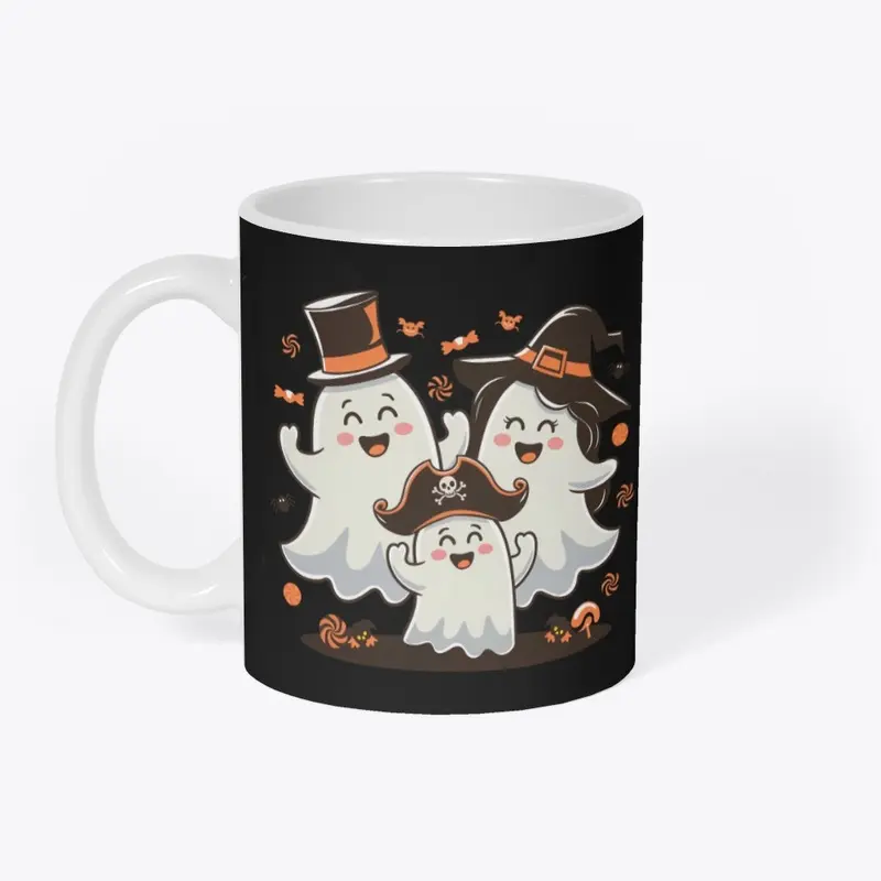 A cute ghost family with Halloween hats